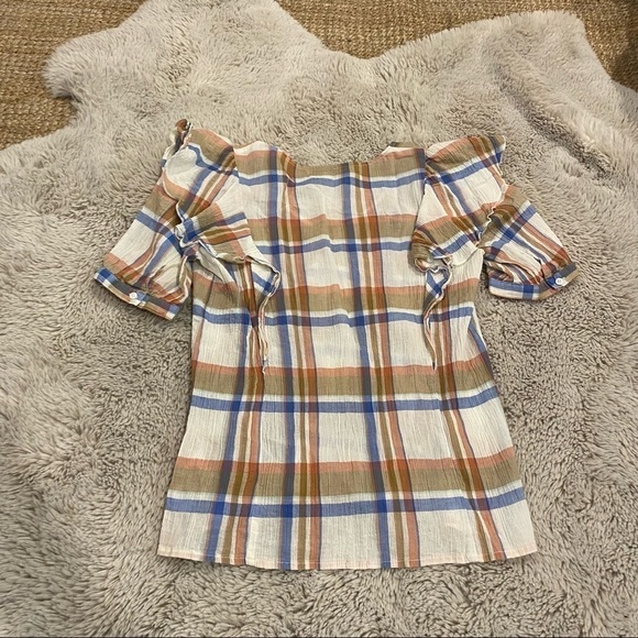 Madewell V-Neck Shoulder-Ruffle Top in Plaid womens XS - Picture 7 of 11